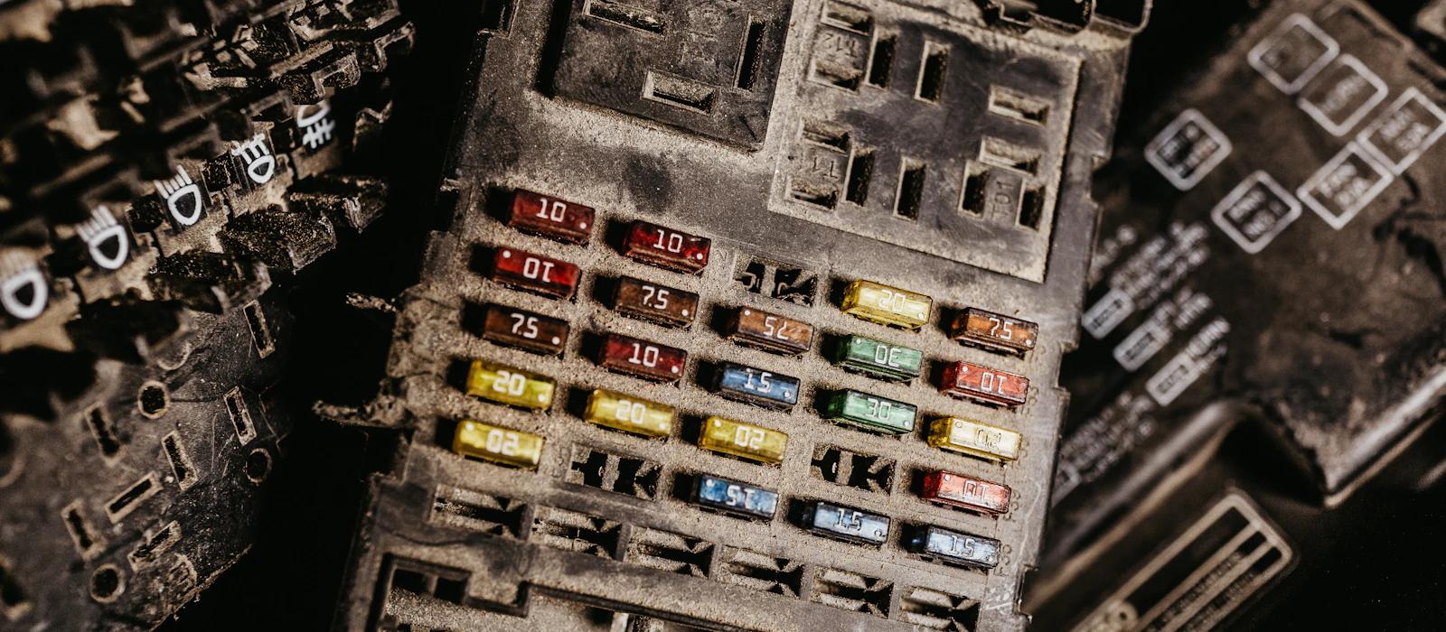 Relays and fuses inside a vehicle fuse panel, auto electrical parts shipped to Sydney