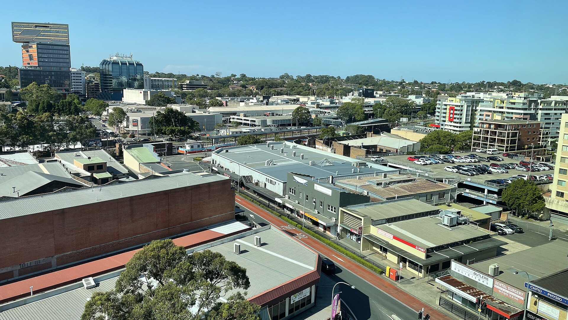 Aerial view of the Bankstown CBD in south-western Sydney