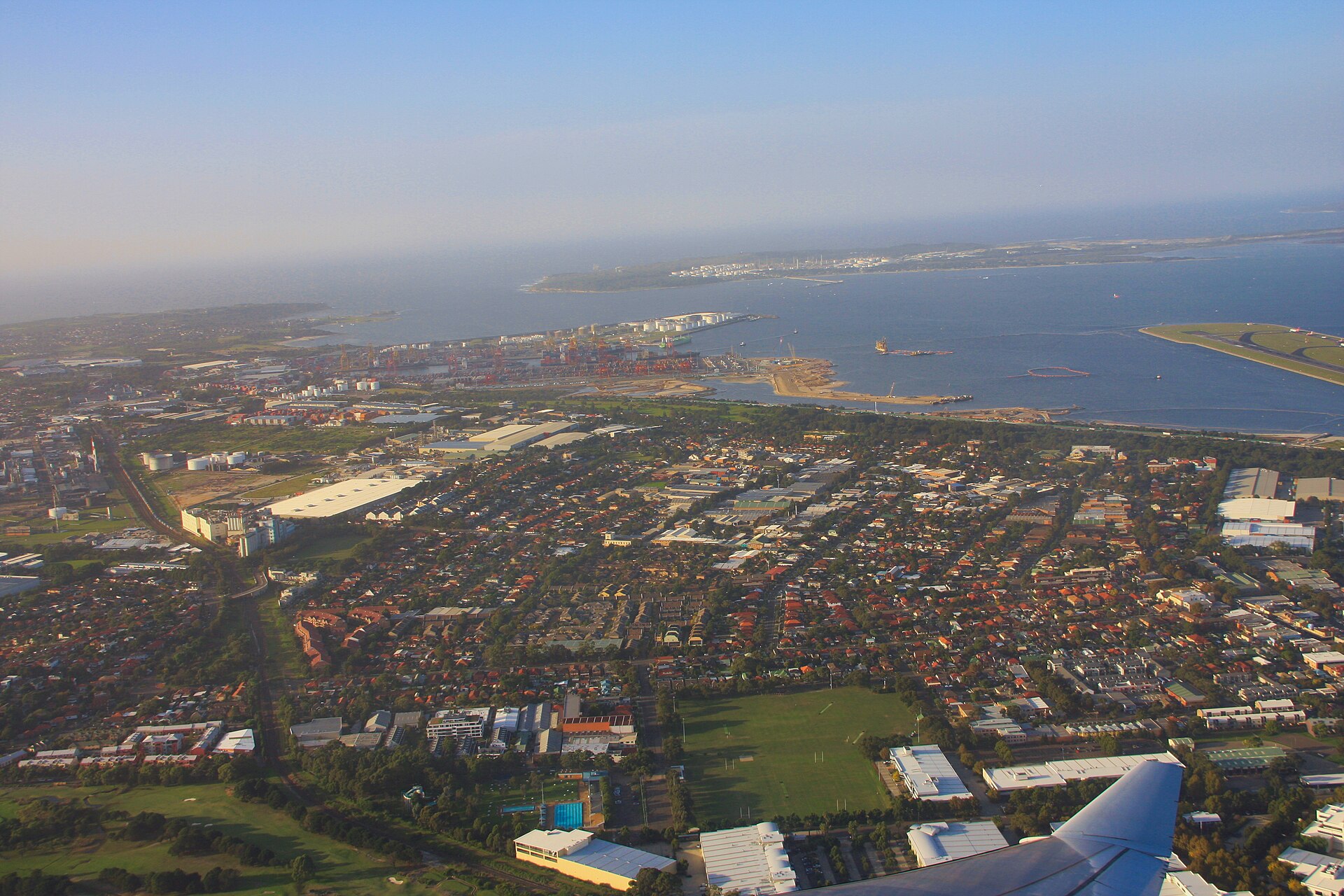 Aerial view over Botany and Botany Bay in south-eastern Sydney