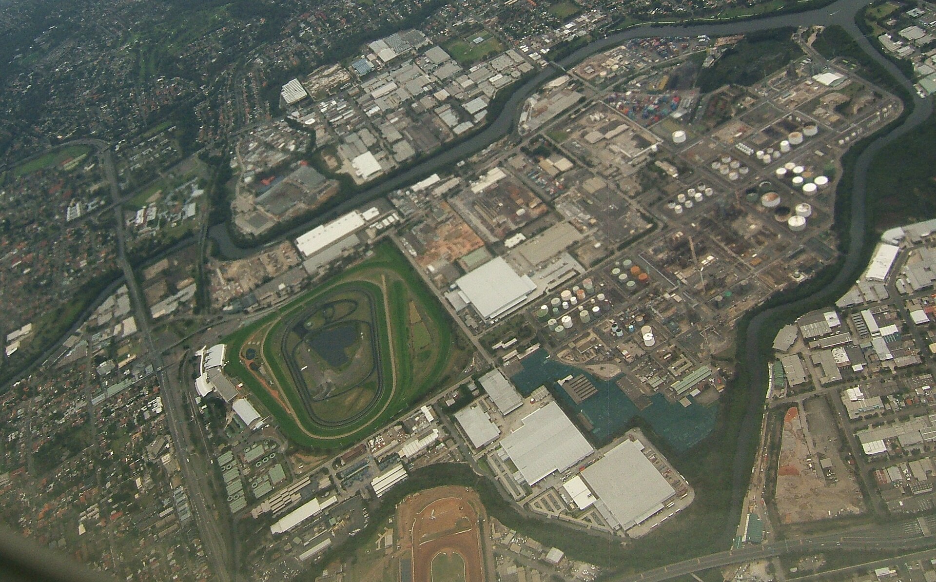 Camellia and Rosehill beside the Parramatta River, looking towards Silverwater