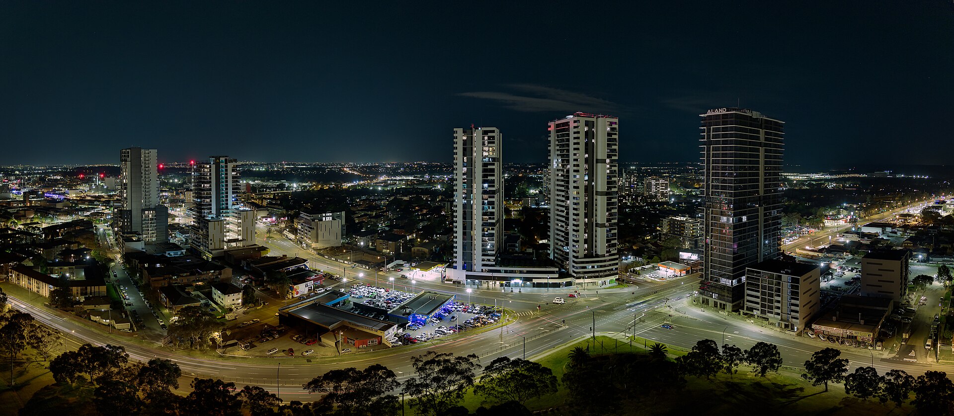 The Liverpool city centre at night in south-western Sydney